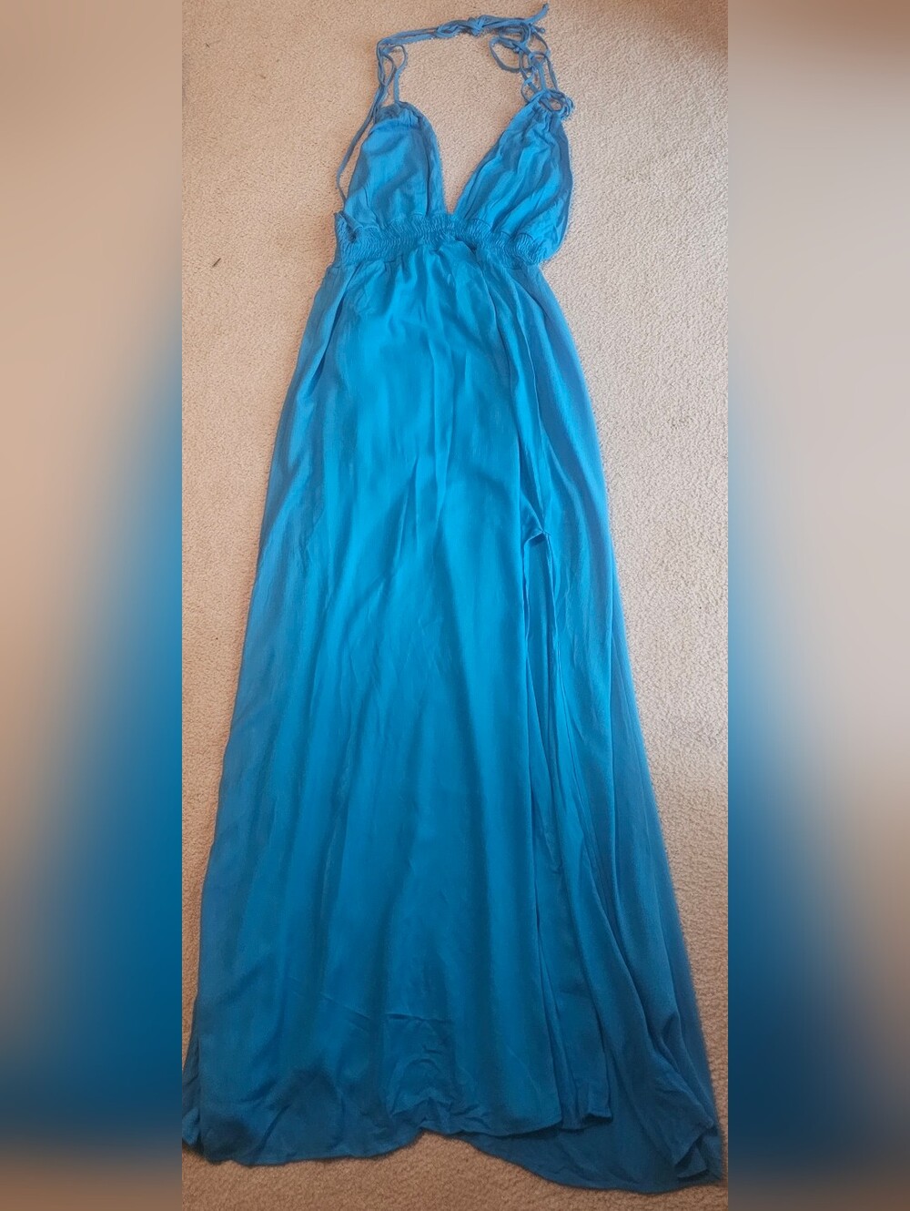 NWT TIMILY Elegant blue sleeveless maxi dress with a deep V-neck Size Large - Picture 9 of 13